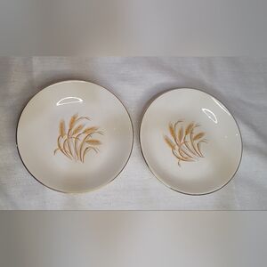Set of 2 Vintage Golden Wheat Porcelain Plates – Made in USA – Gold Rim